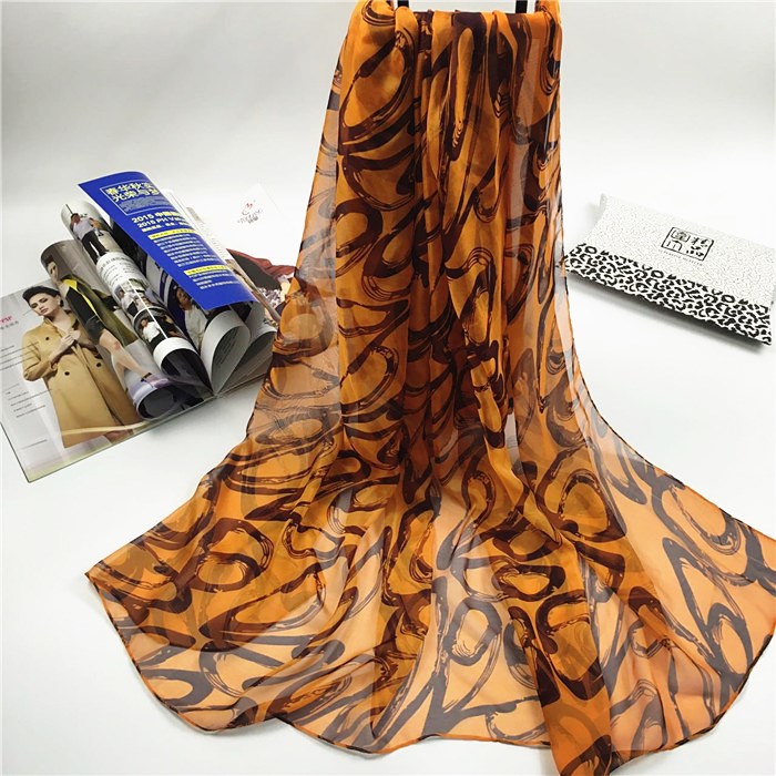 新款彩帶飄逸仿真絲圍巾橙色 新款彩帶飄逸仿真絲圍巾橙色