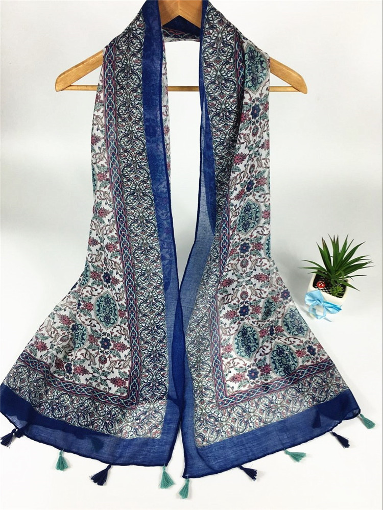 平網掛須巴厘紗圍巾藍色 平網掛須巴厘紗圍巾藍色